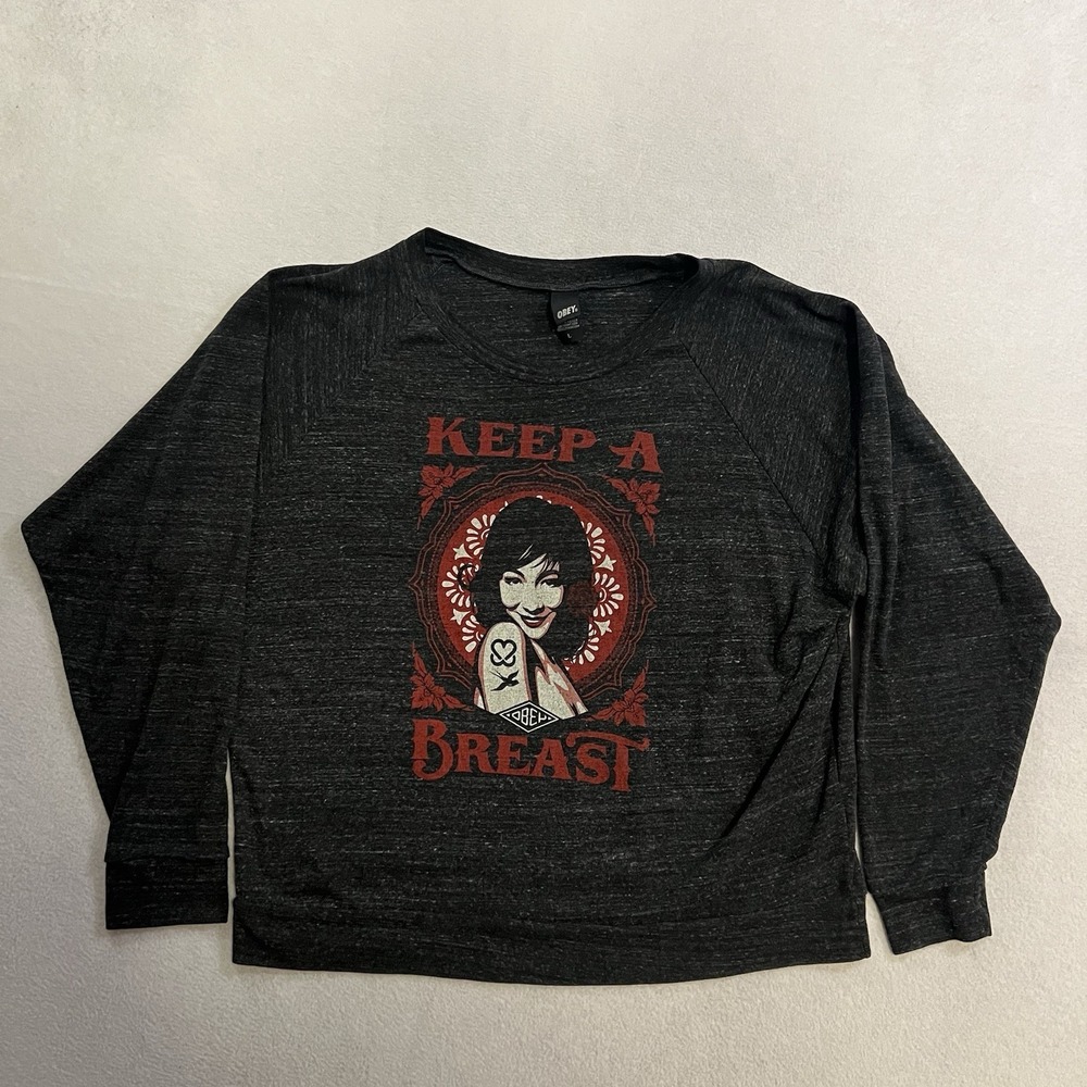 KEEP A BREAST (2011) OBEY AWARENESS Women's Crop Top Long Sleeve T-Shirt Large